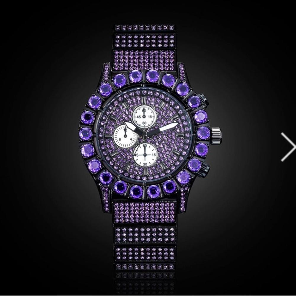 Brand New - Iced Purple Round Cut Luminous Mens Watch. Stylish for Women also.